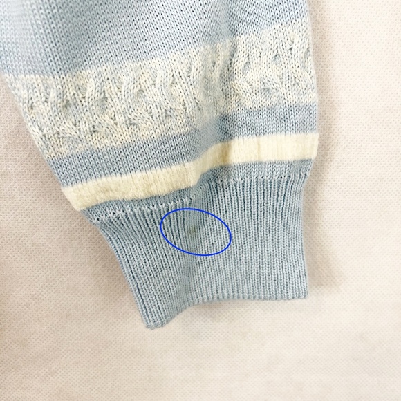 Vintage Light Blue & White Striped Shoulder Pads Crewneck Pullover Sweater - XL - Picture 7 of 7